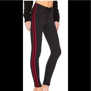 Yeezy Black Skinny Pants with Red Stripes